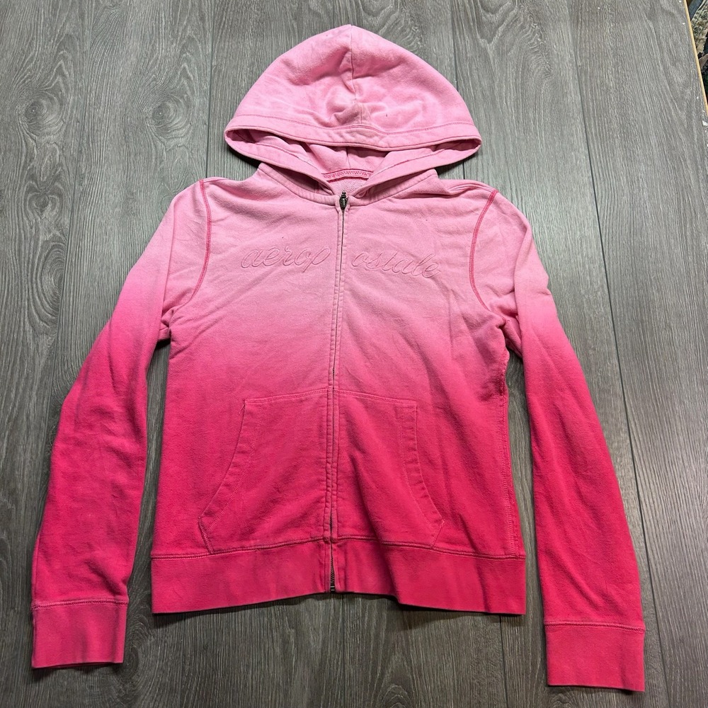 Aeropostale Y2k Womens XL Pink Ombre Full Zip Hoodie Y2K Embroidered Logo XL